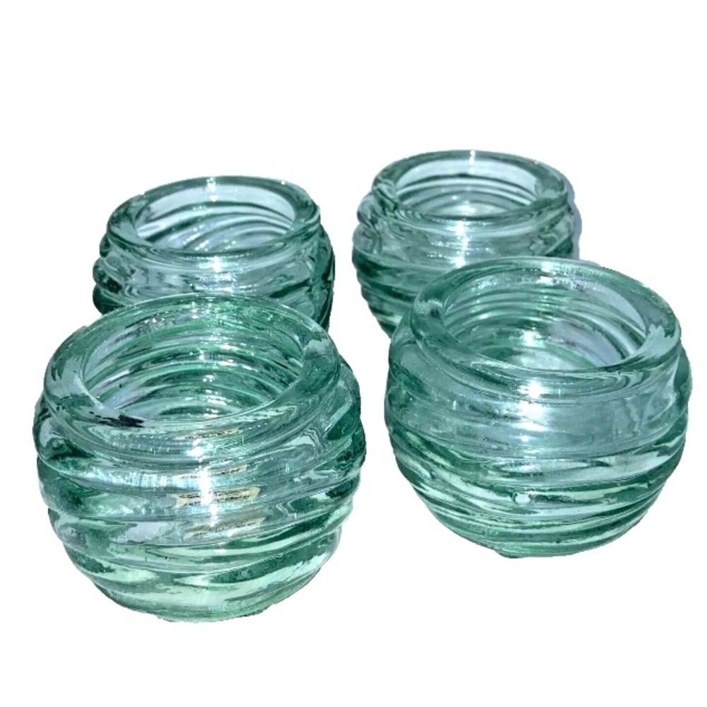 4 Crate & Barrel Baja votive candle holders Wavy design thick Recycled glass